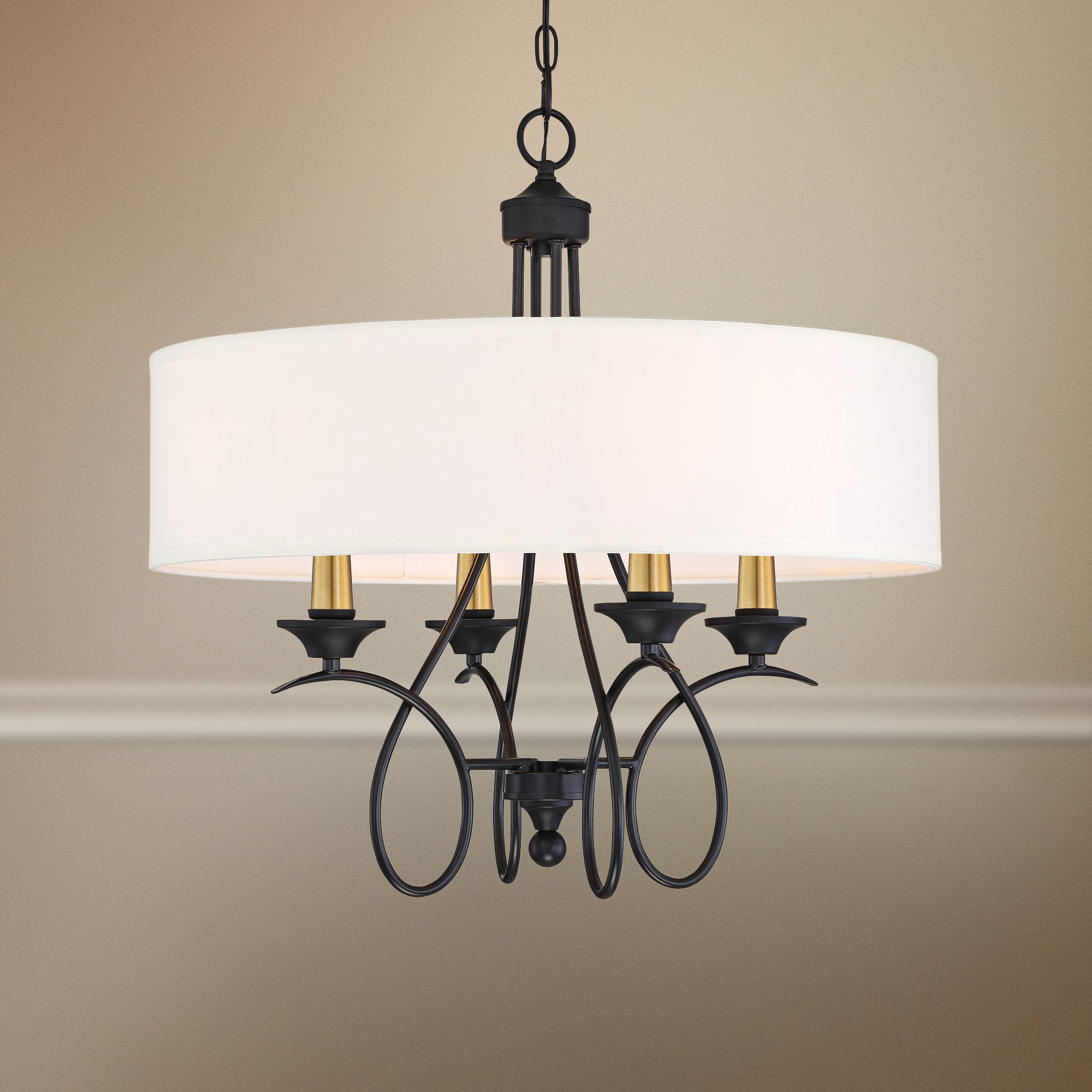 La Courbe 24" Wide Black and Antique Brass 4-Light Pendant