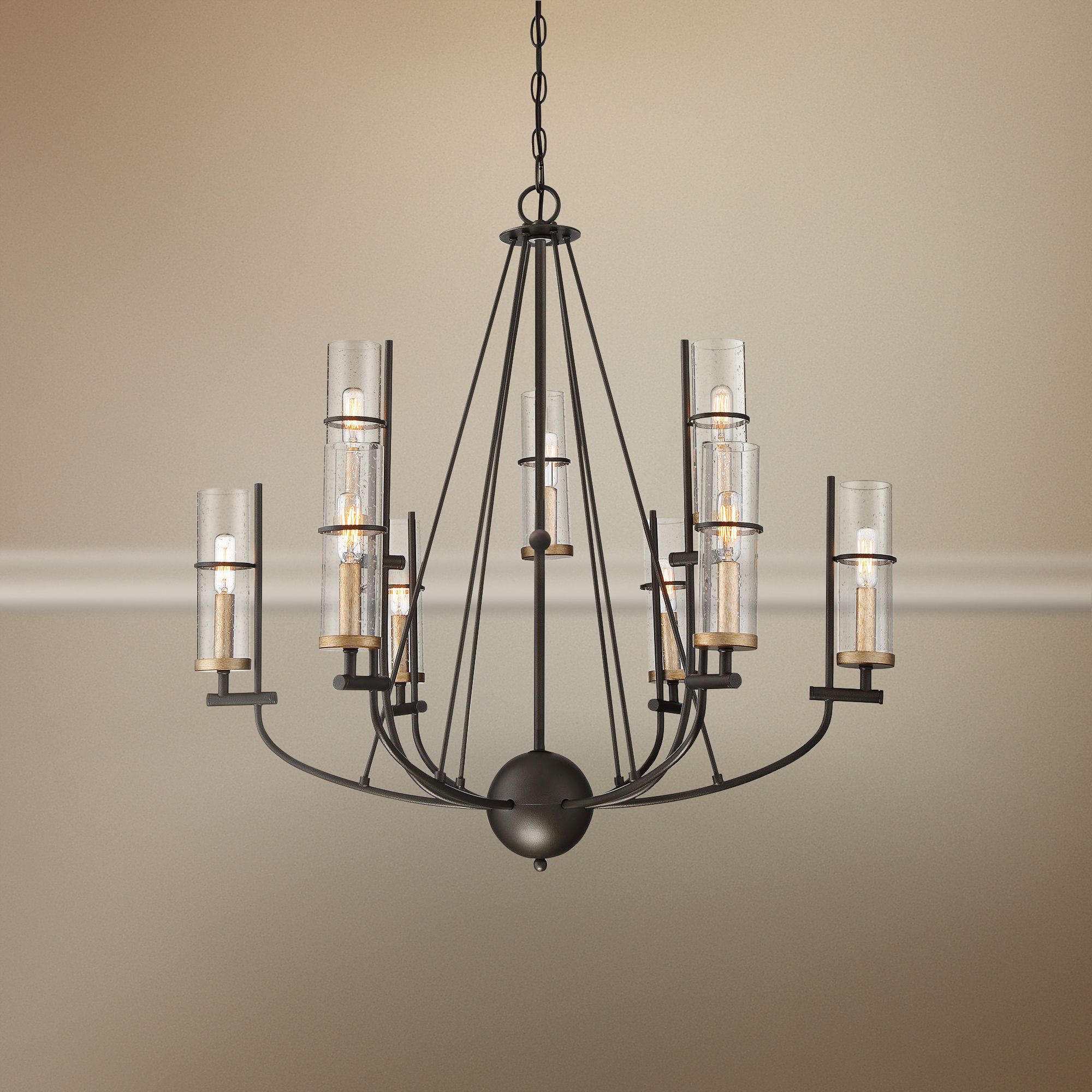 Sussex Court 31"W Smoked Iron and Gold 9-Light Chandelier