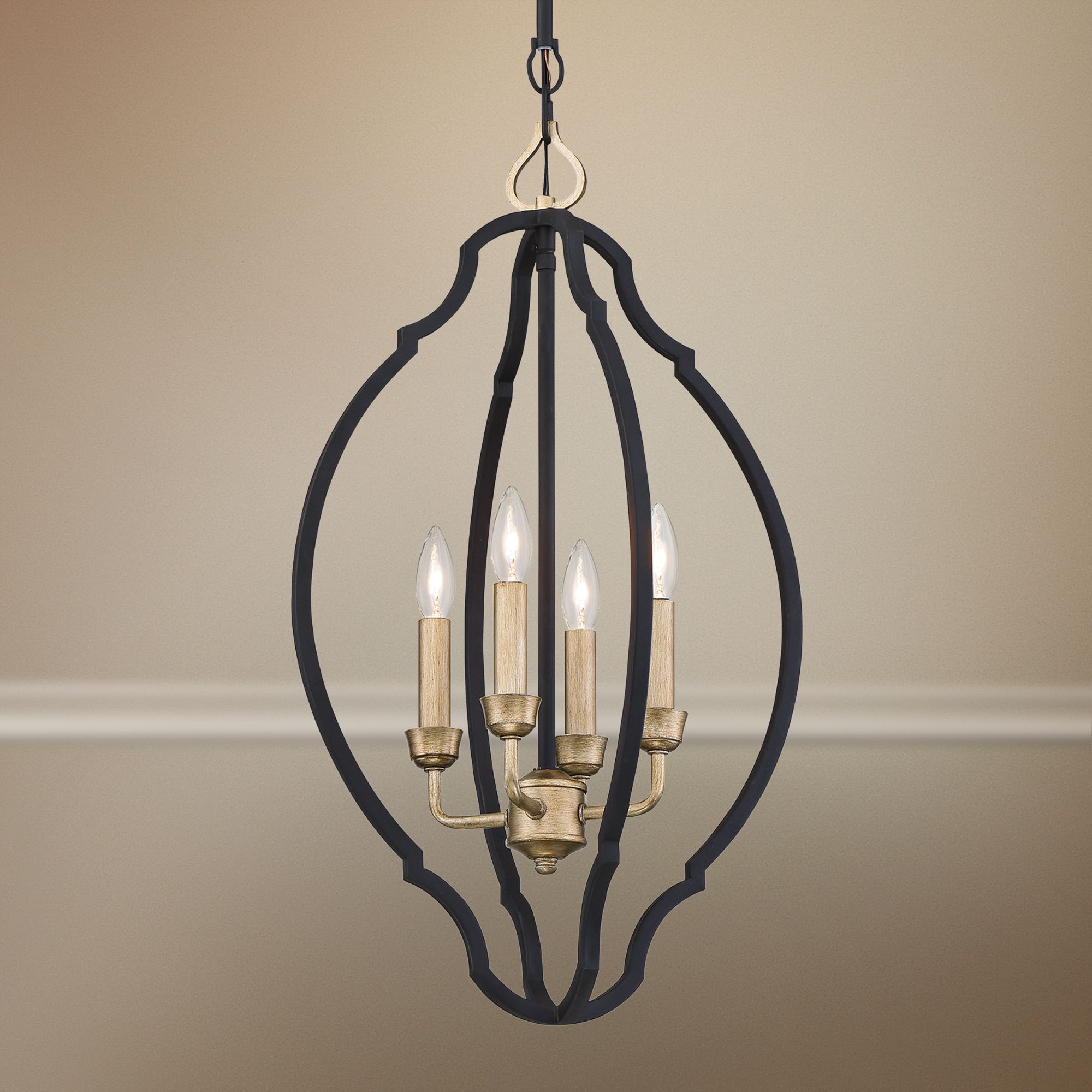 Wyndmere 14" Wide Sand Black and Gold 4-Light Foyer Pendant