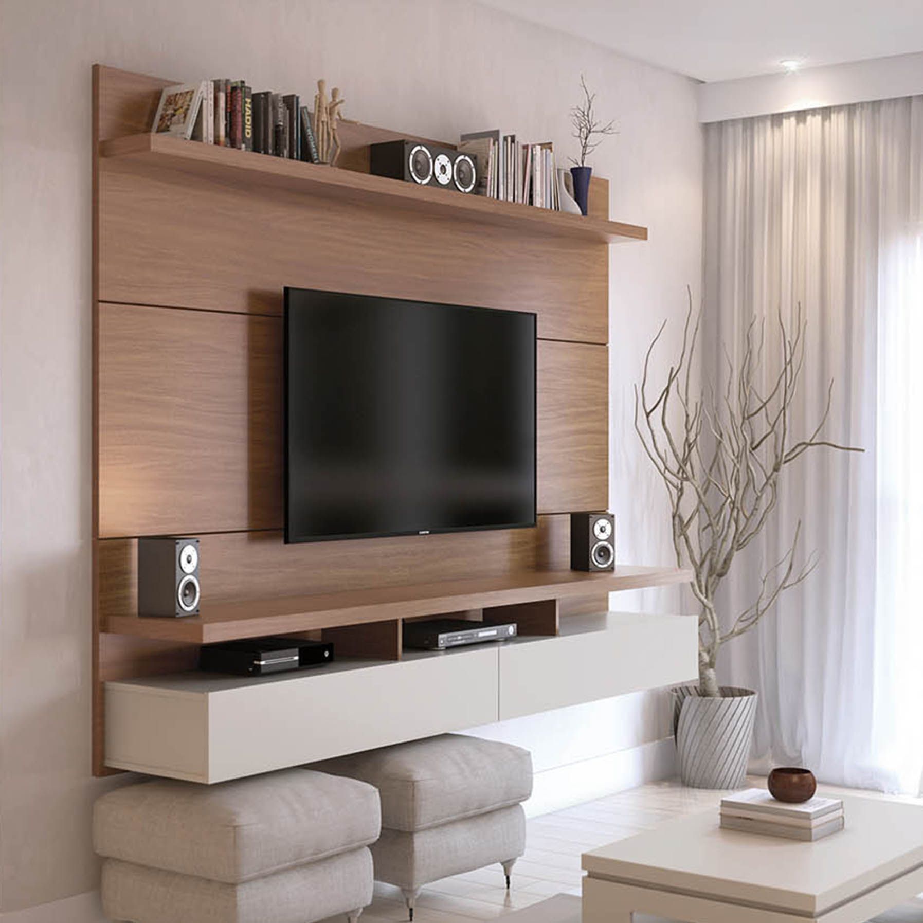 City 63"W Cream and Off-White Floating Entertainment Center