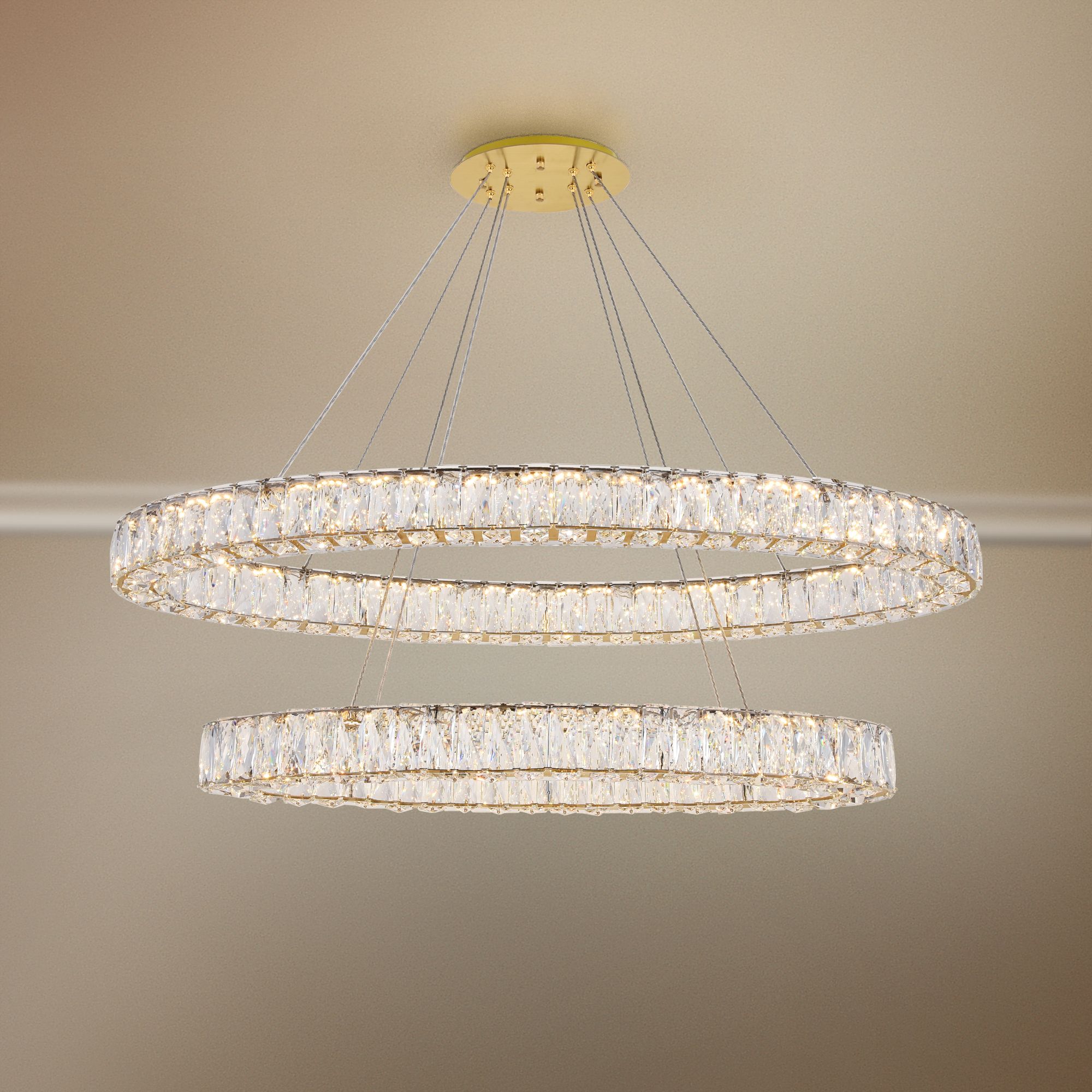 Monroe 48" Wide Gold and Crystal 2-Tier LED Chandelier