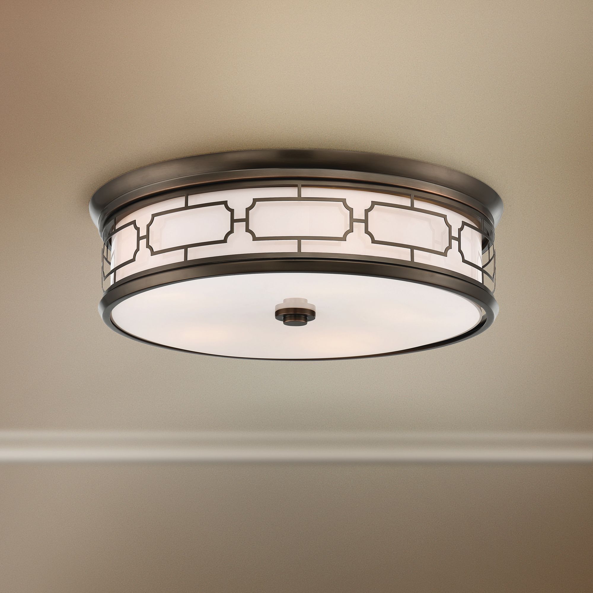 Flush Mount 20"W Harvard Court Bronze Drum LED Ceiling Light