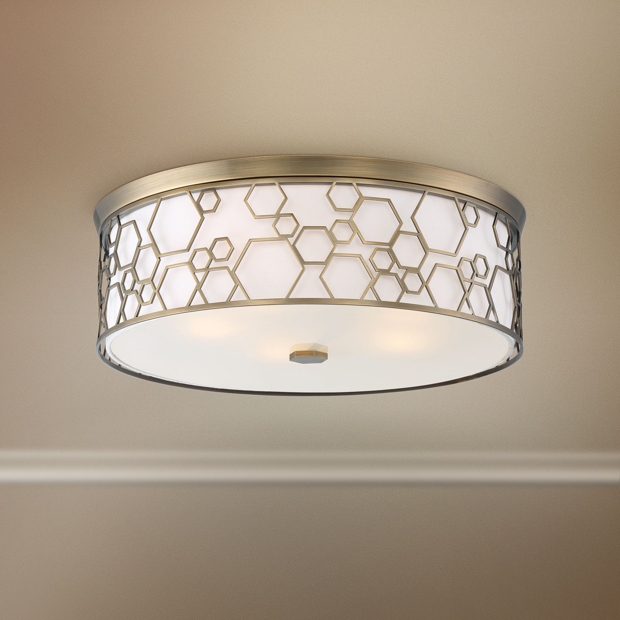 Flush Mount 20"W Polished Satin Brass Drum LED Ceiling Light