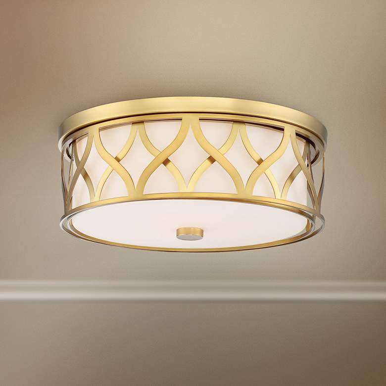 Flush Mount 16&quot; Wide Liberty Gold 2-Cage LED Ceiling Light