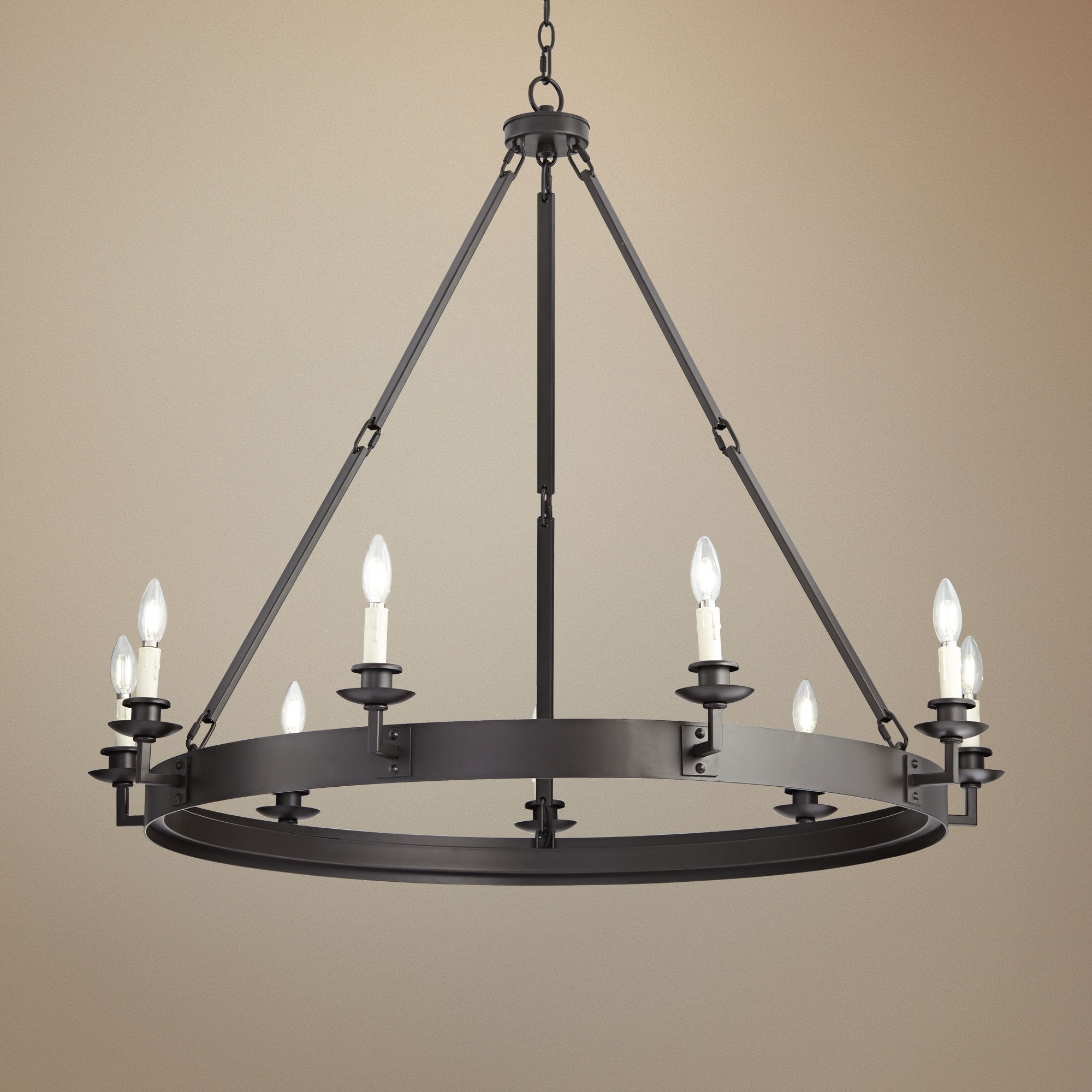Parkham 41" Wide Dark Bronze Wagon Wheel 9-Light Chandelier