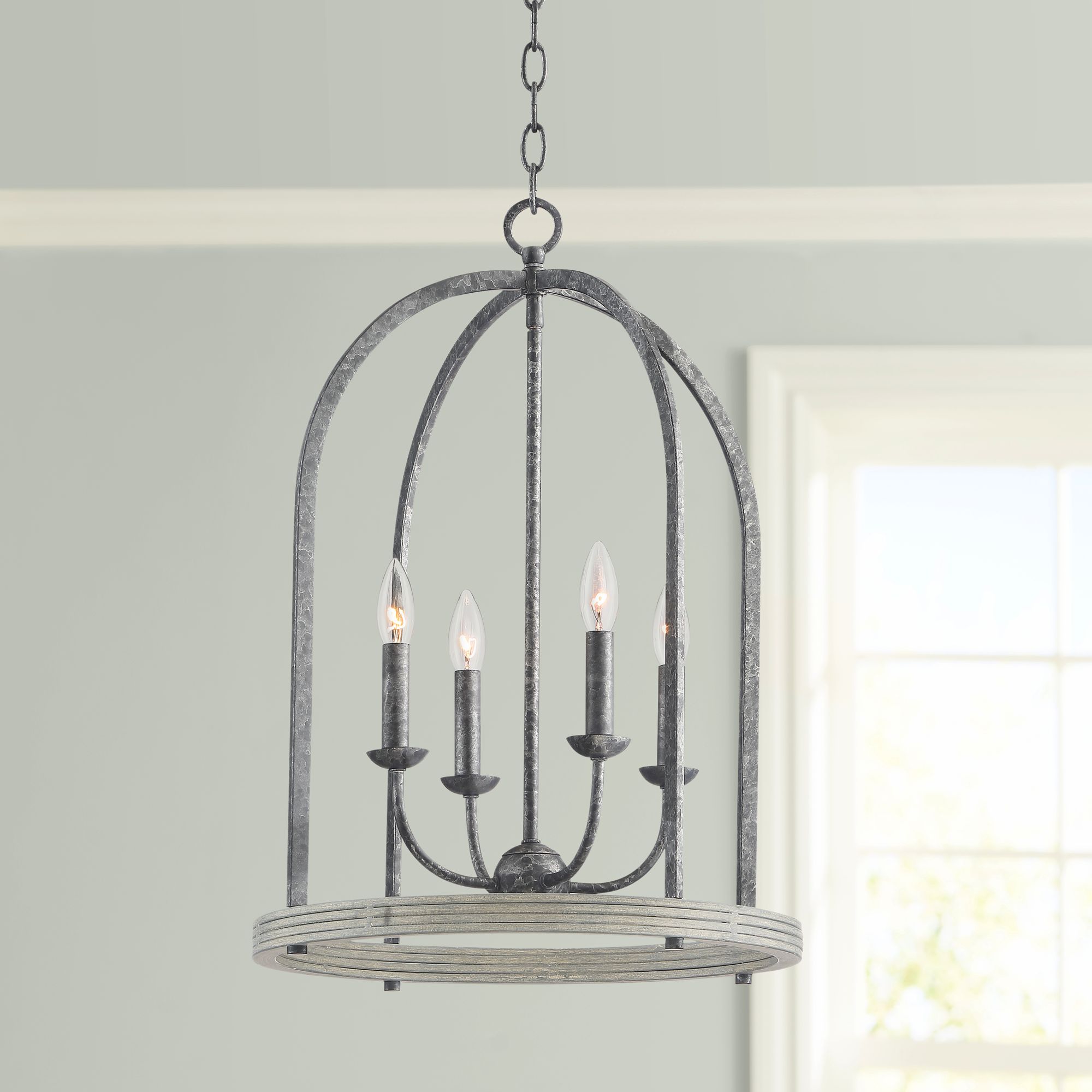 Nala 17" Wide Light Black and Gray Caged Foyer Pendant