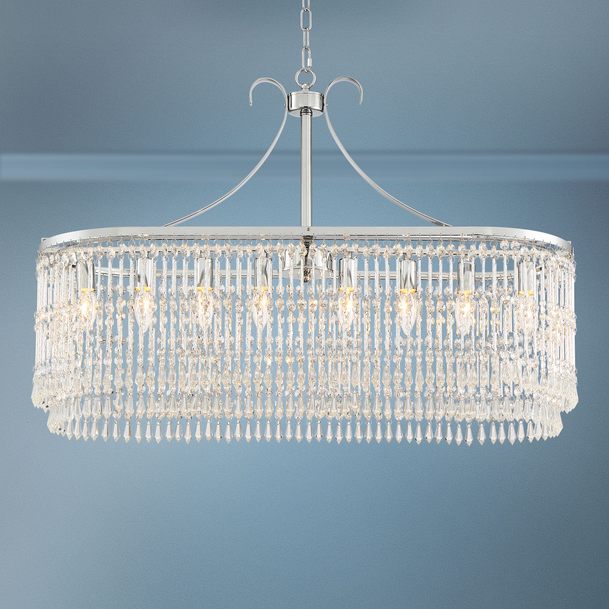 Crystal Rain 34" Wide Chrome 8-Light Oval Chandelier