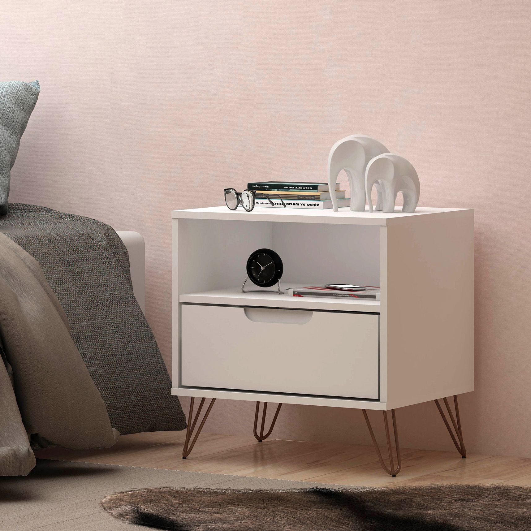 Rockefeller 20" Wide Matte White 1-Shelf 1-Drawer Nightstand