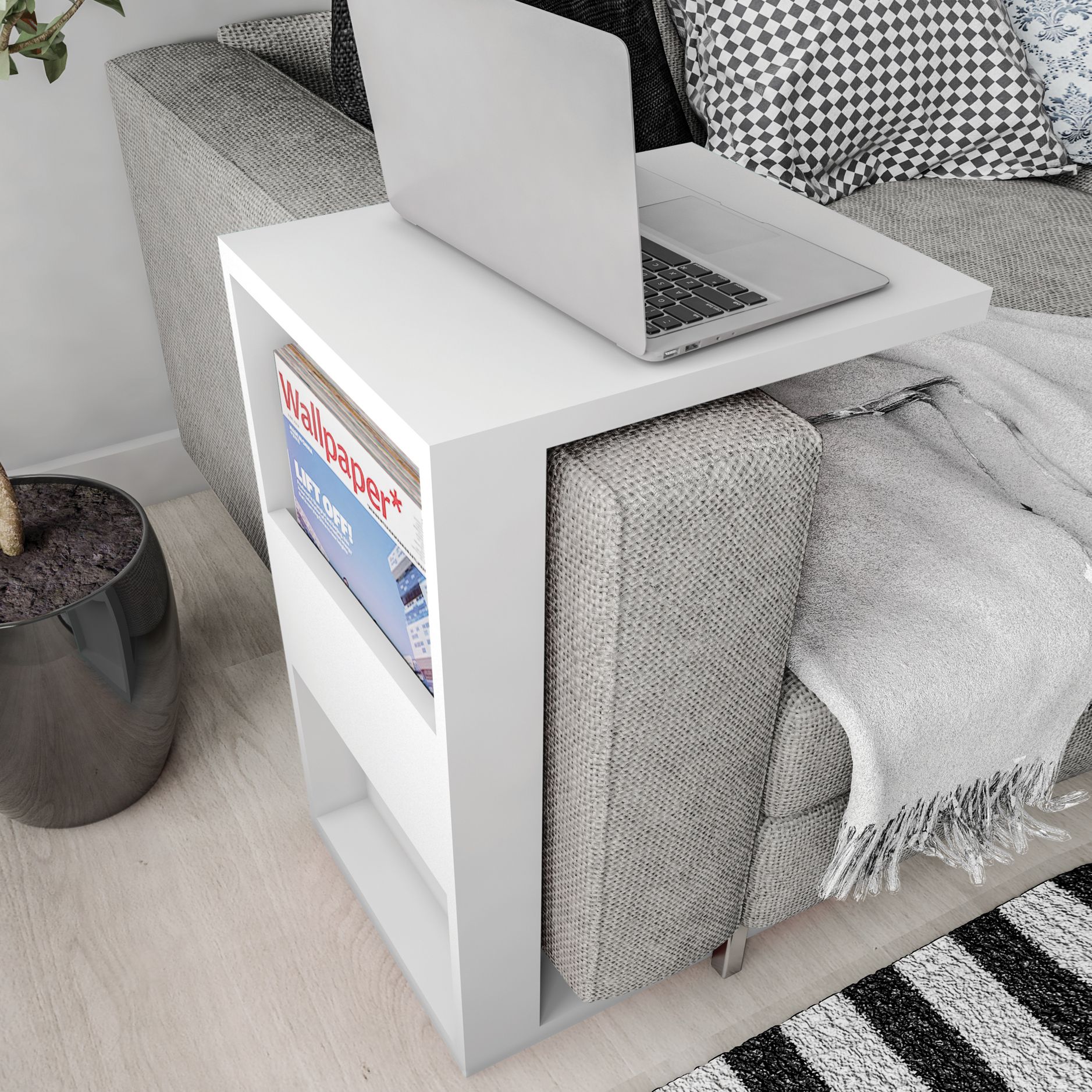 Marine 14 1/4"W Matte White End Table with Magazine Shelf