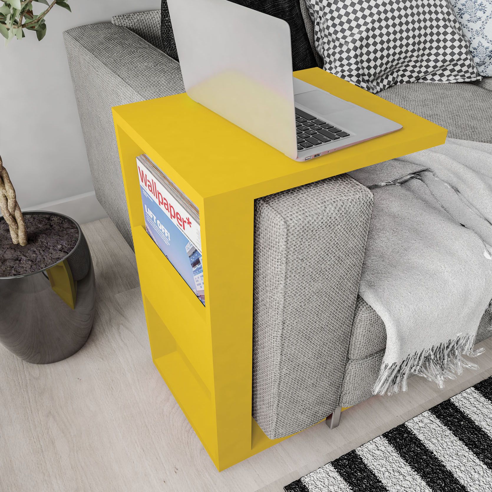 Marine 14 1/4"W Matte Yellow End Table with Magazine Shelf