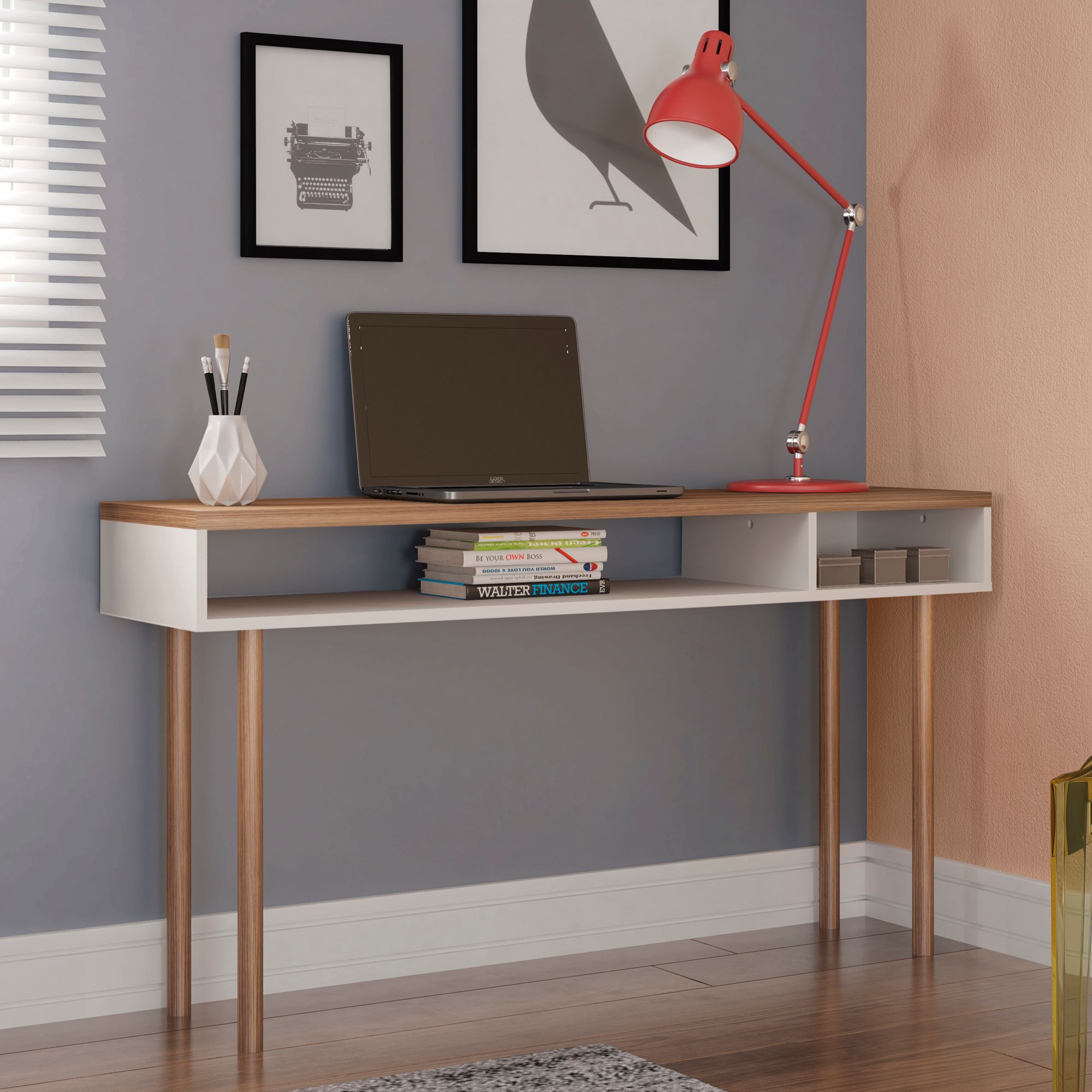 Windsor 47 1/4"W Off-White and Natural 2-Shelf Console Table