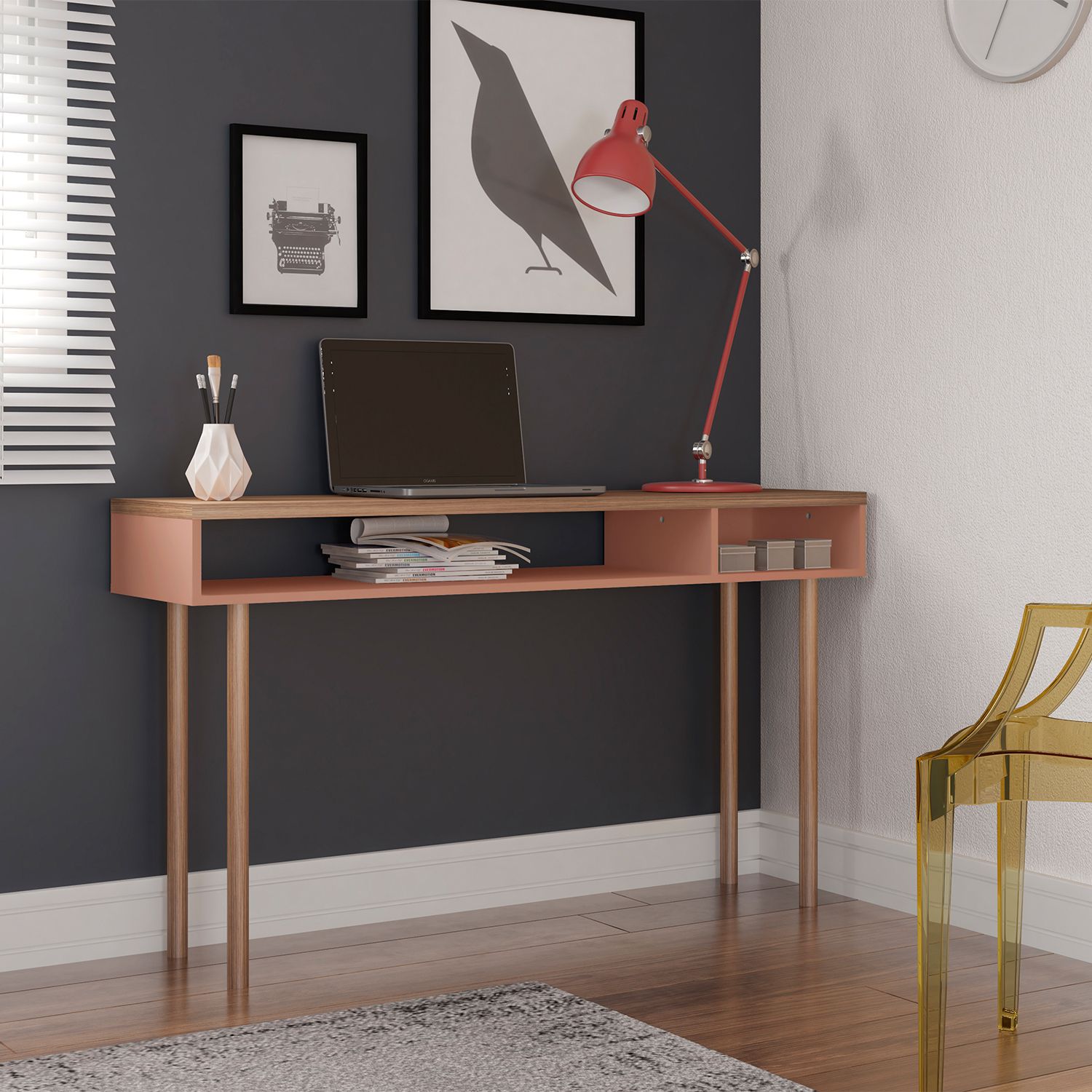 Windsor 47 1/4" Wide Pink and Natural 2-Shelf Console Table