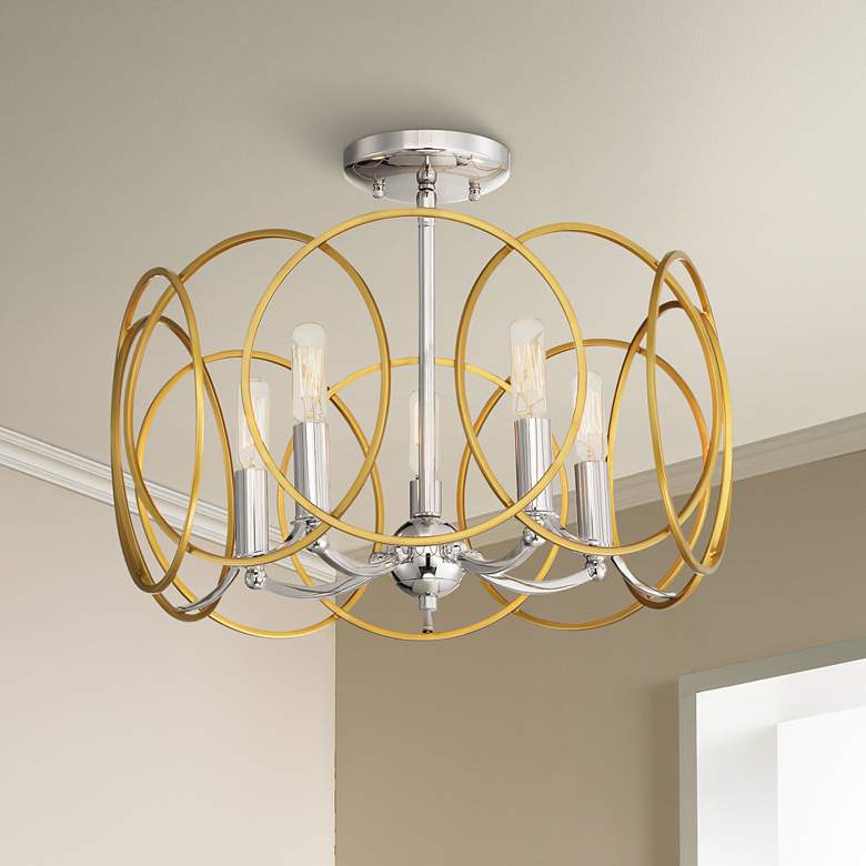 Chassell 18 1/4&quot;W Gold and Nickel Convertible Ceiling Light