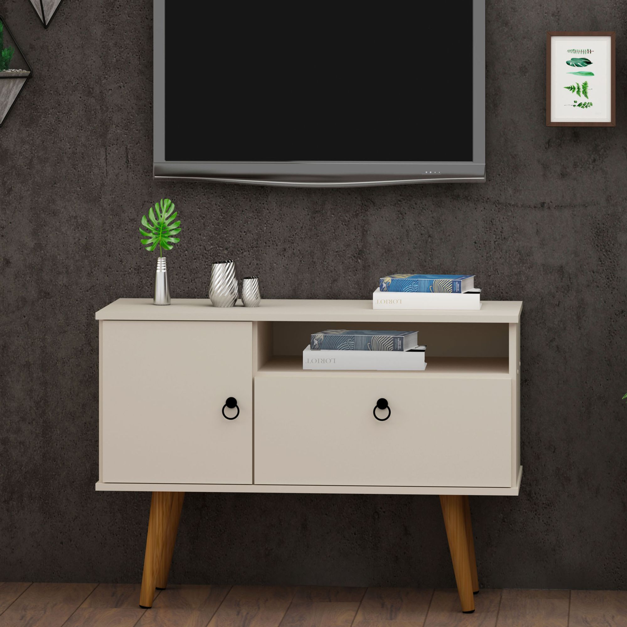 Tribeca 35 1/2" Wide Off-White 1-Open Shelf Wood TV Stand