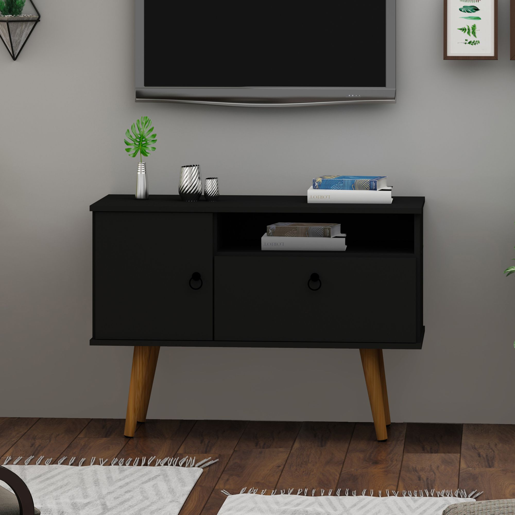 Tribeca 35 1/2" Wide Matte Black 1-Open Shelf Wood TV Stand