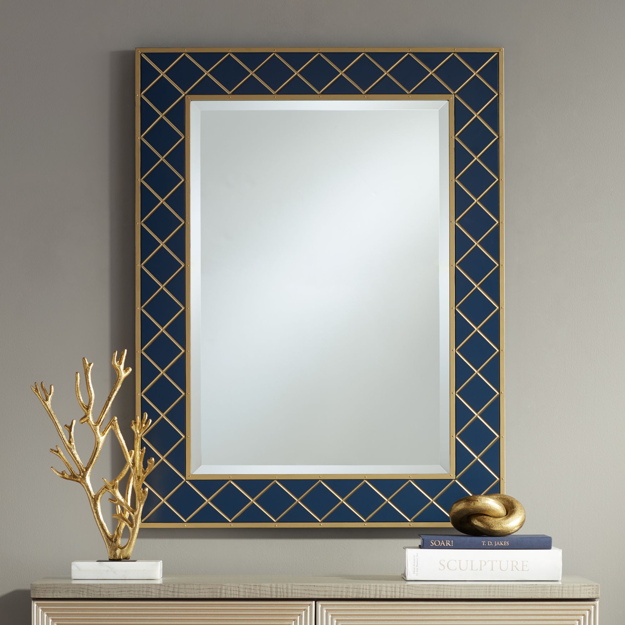 Tarim 27 3/4" x 36" Blue and Gold Rectangular Mirror