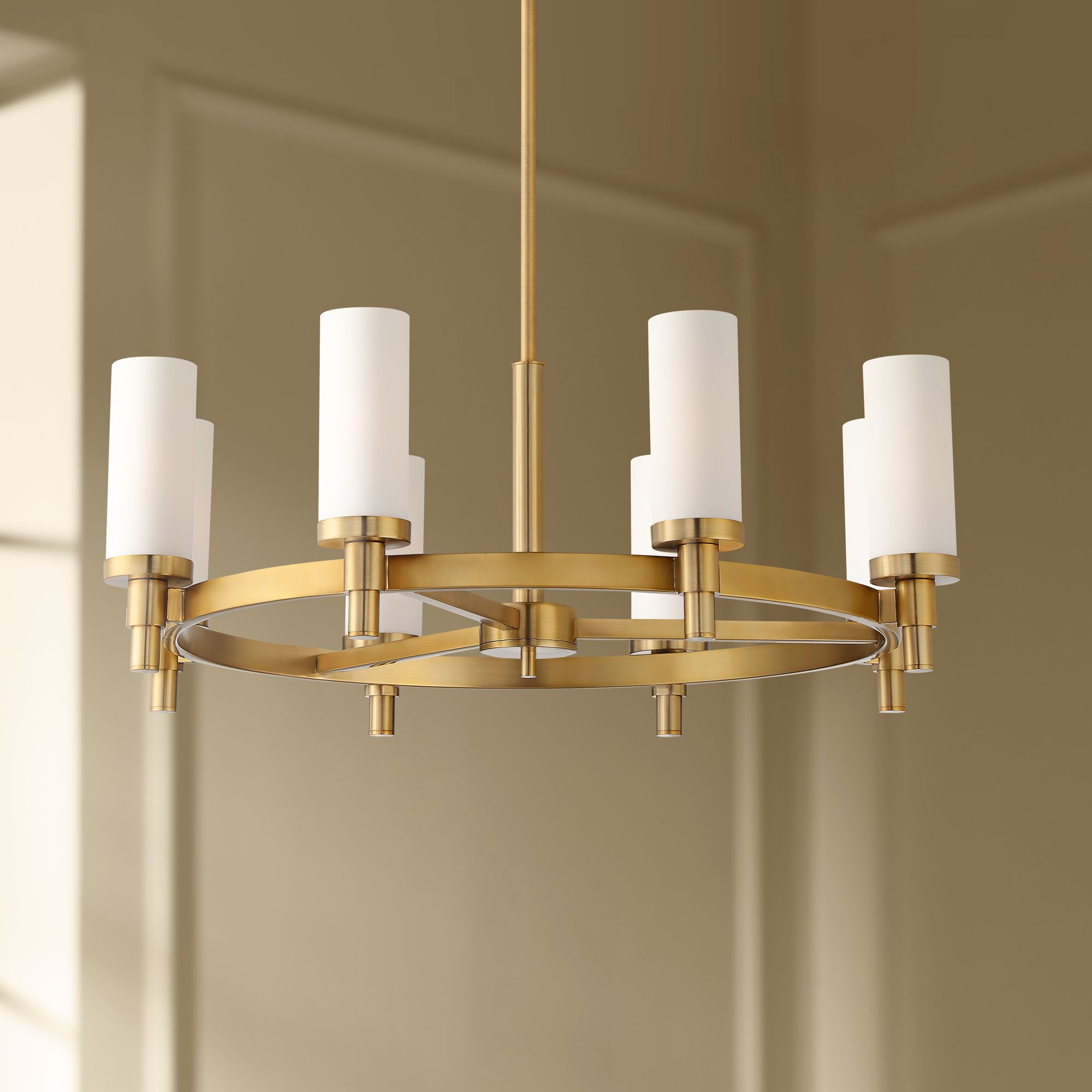 Covel 27 3/4" Wide Warm Brass Wagon Wheel 8-Light Chandelier