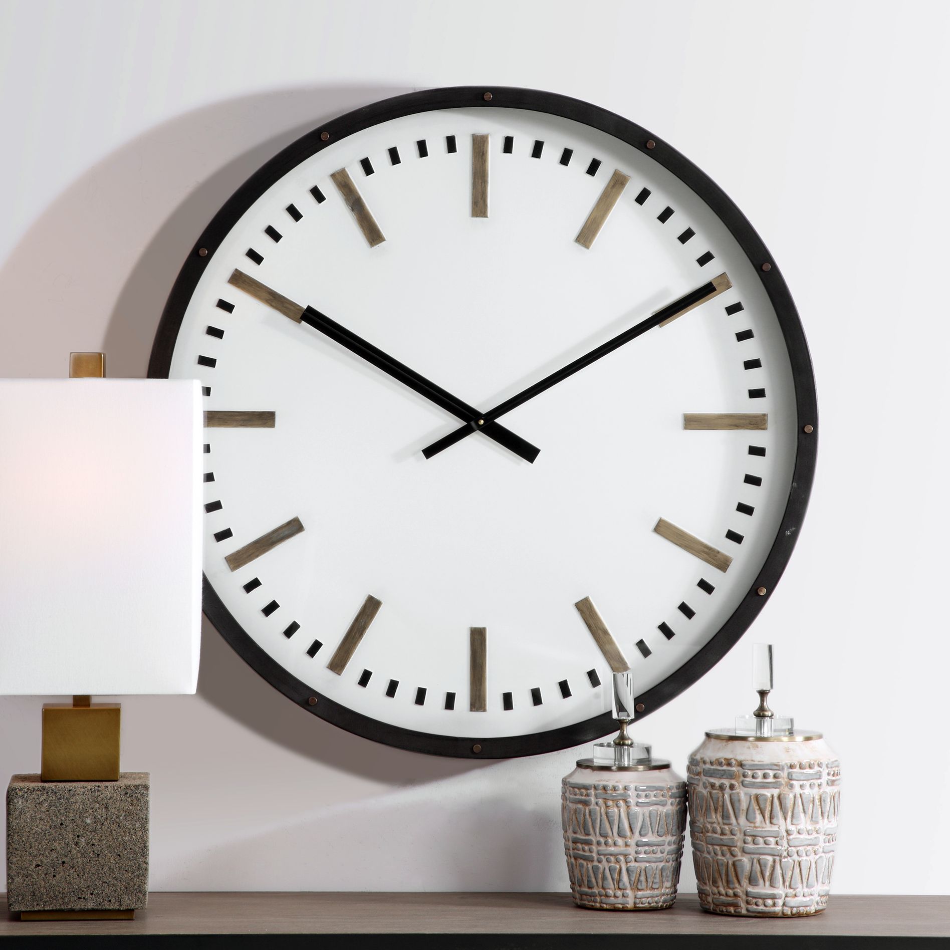 Uttermost Fleming 31 3/4" Black and White Modern Wall Clock