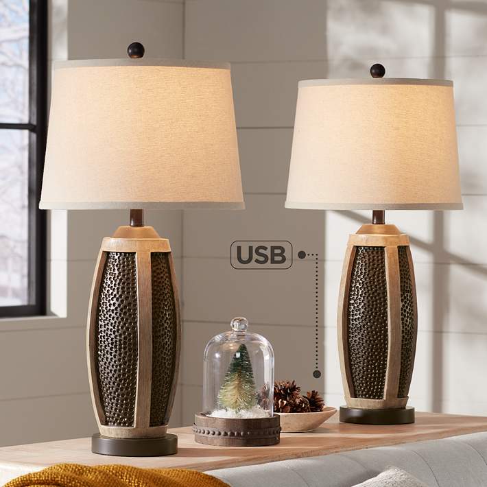 Parker Hammered Bronze Finish Usb Table, Usb Table Lamps For Bedroom