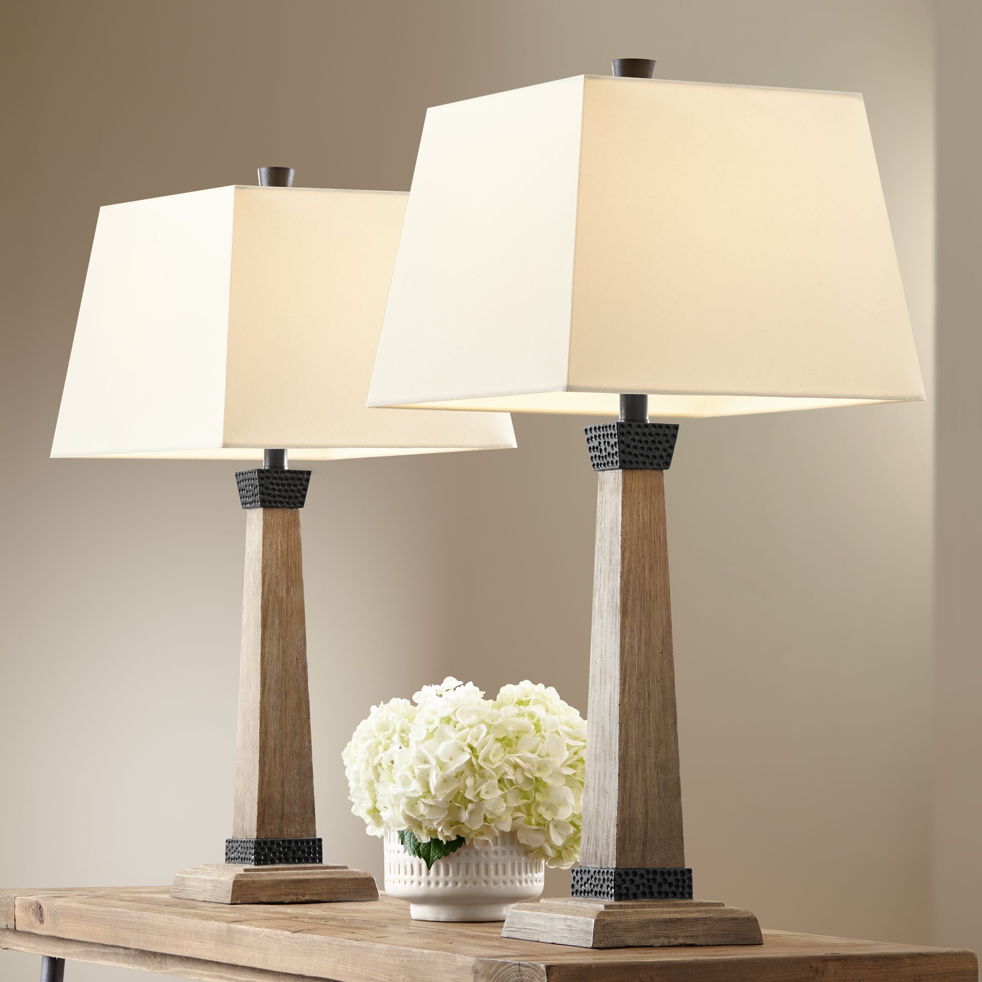 Buchan Wood Pedestal Table Lamps Set of 2 78P93 Lamps Plus
