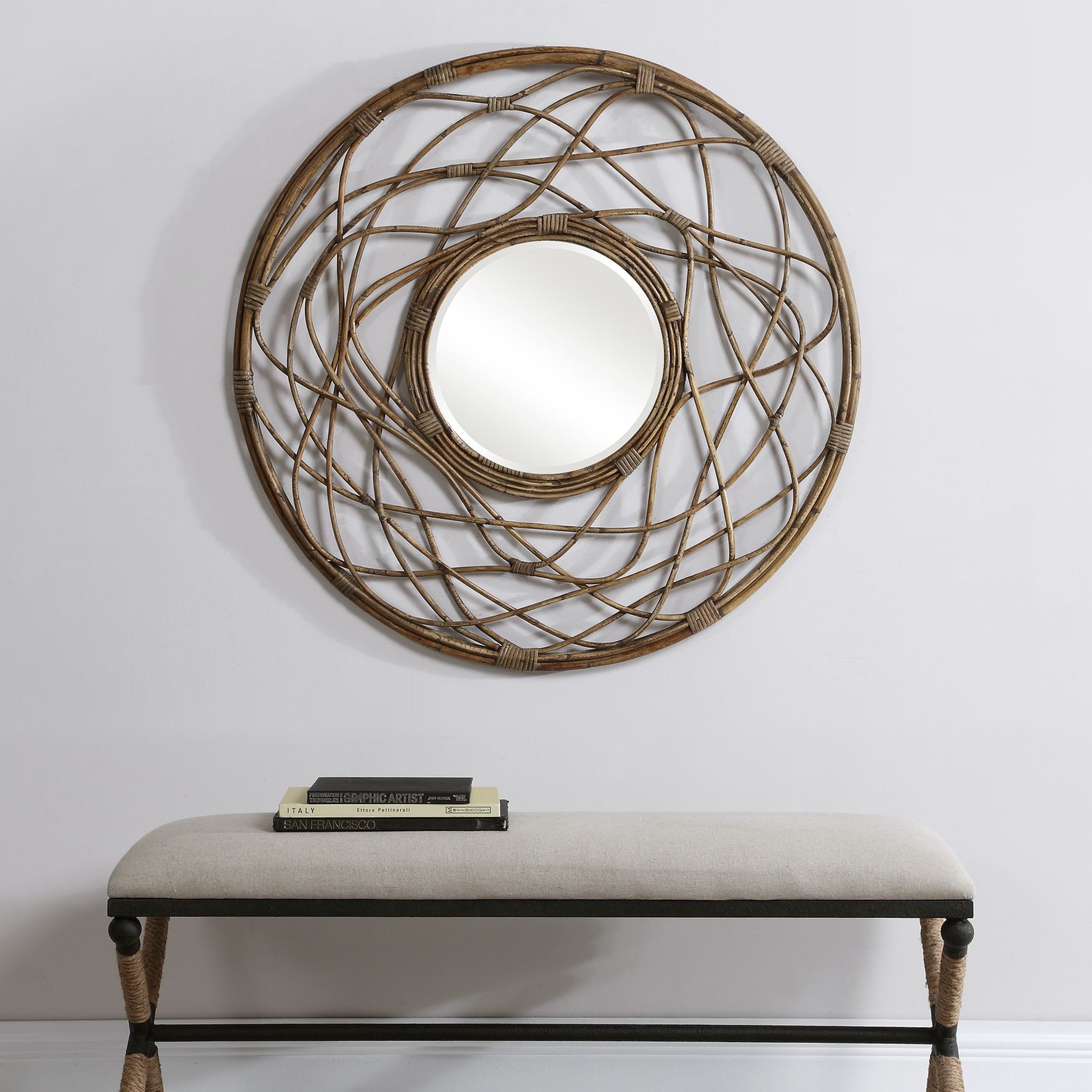 Samudra Natural Rattan 40 1/4" Round Oversized Wall Mirror