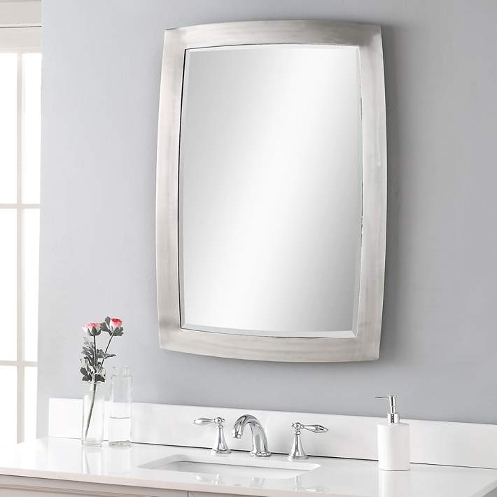 Haskill Brushed Nickel 24 X 34 1 4, Brushed Nickel Vanity Mirrors For Bathroom