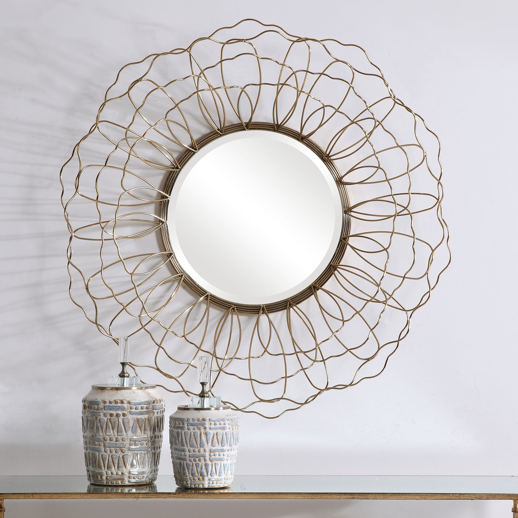 Rosie Antique Gold Floral 34 3/4" Round Wall Mirror