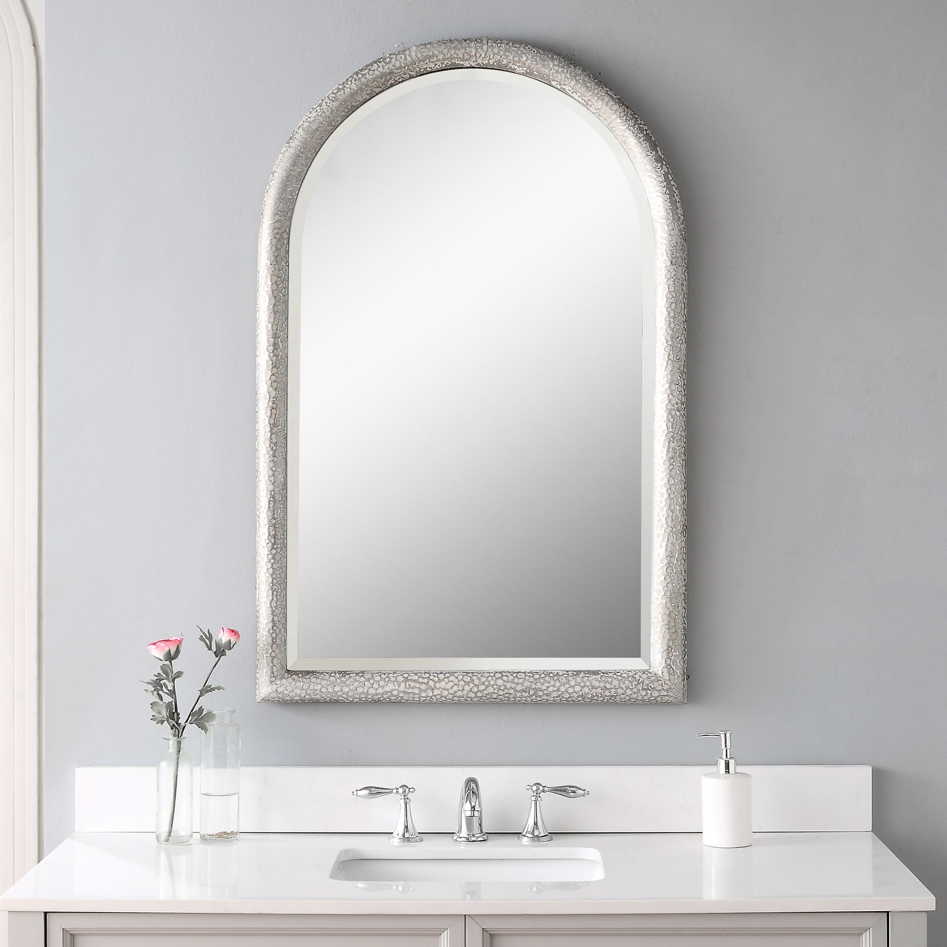 Champlain Aged Gray 26" x 40 1/4" Arch Top Wall Mirror