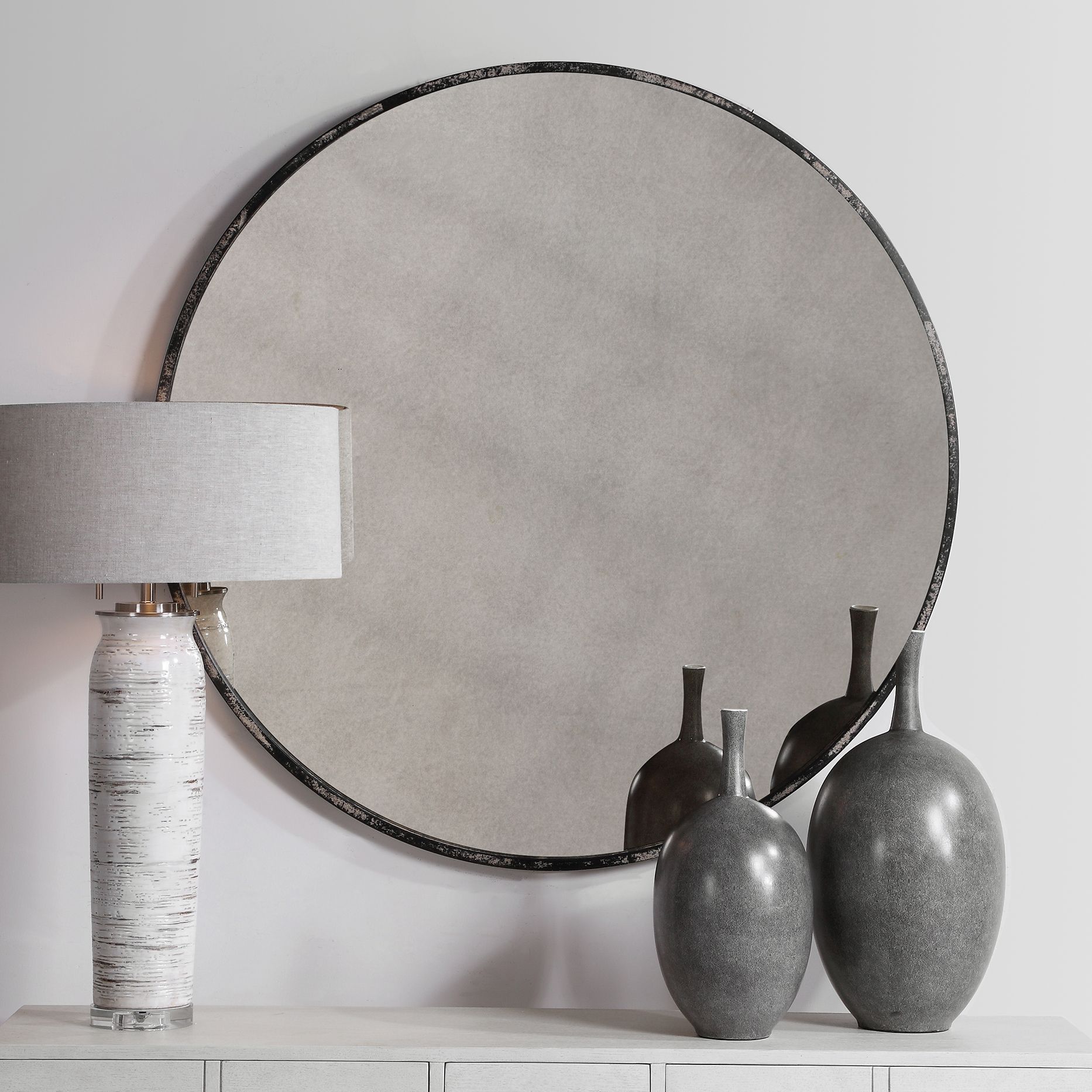 Uttermost Argand Aged Black 43" Round Oversized Wall Mirror