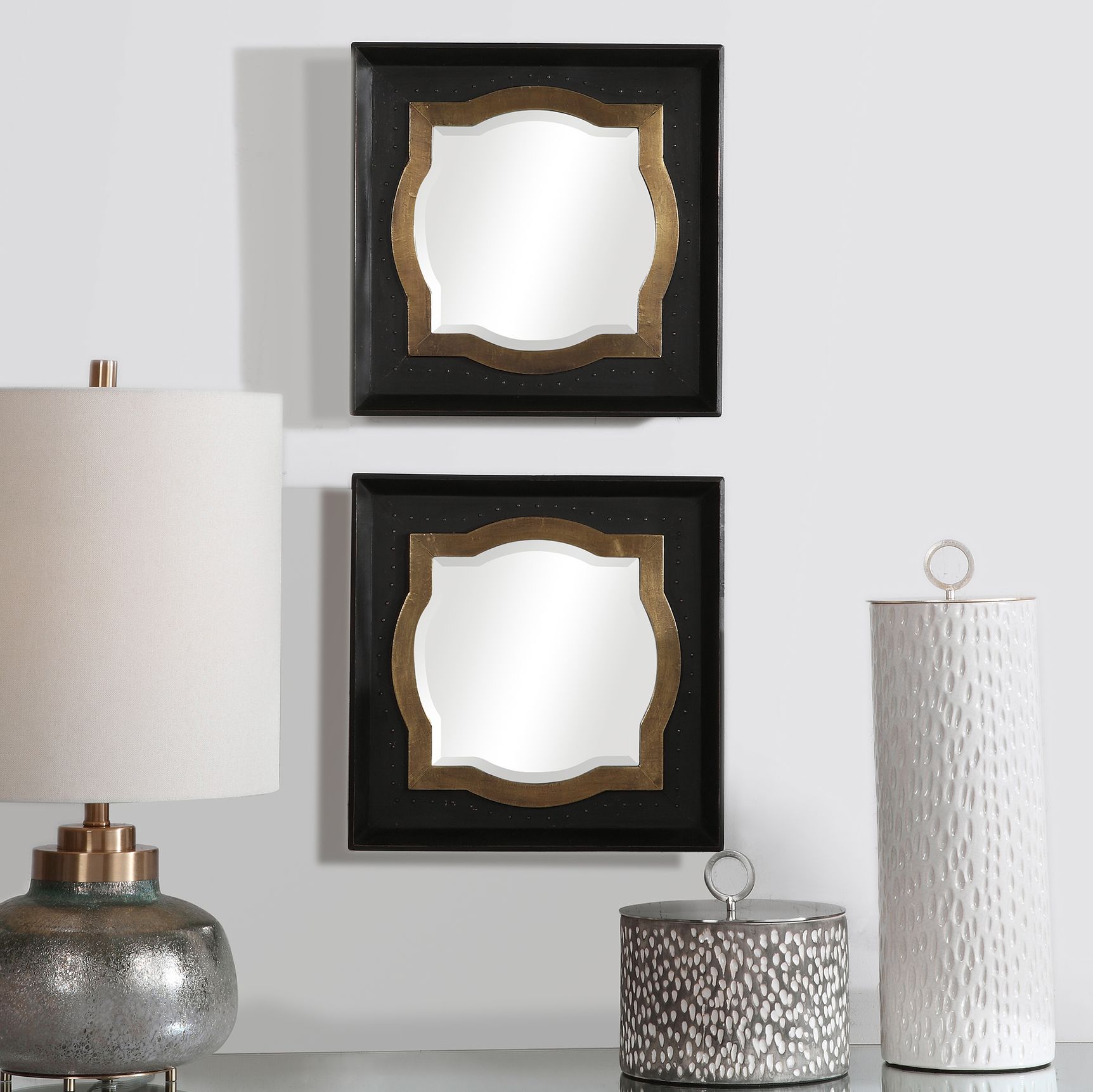 Anisah Bronze and Brass 14 1/4" Square Wall Mirrors Set of 2 78R07