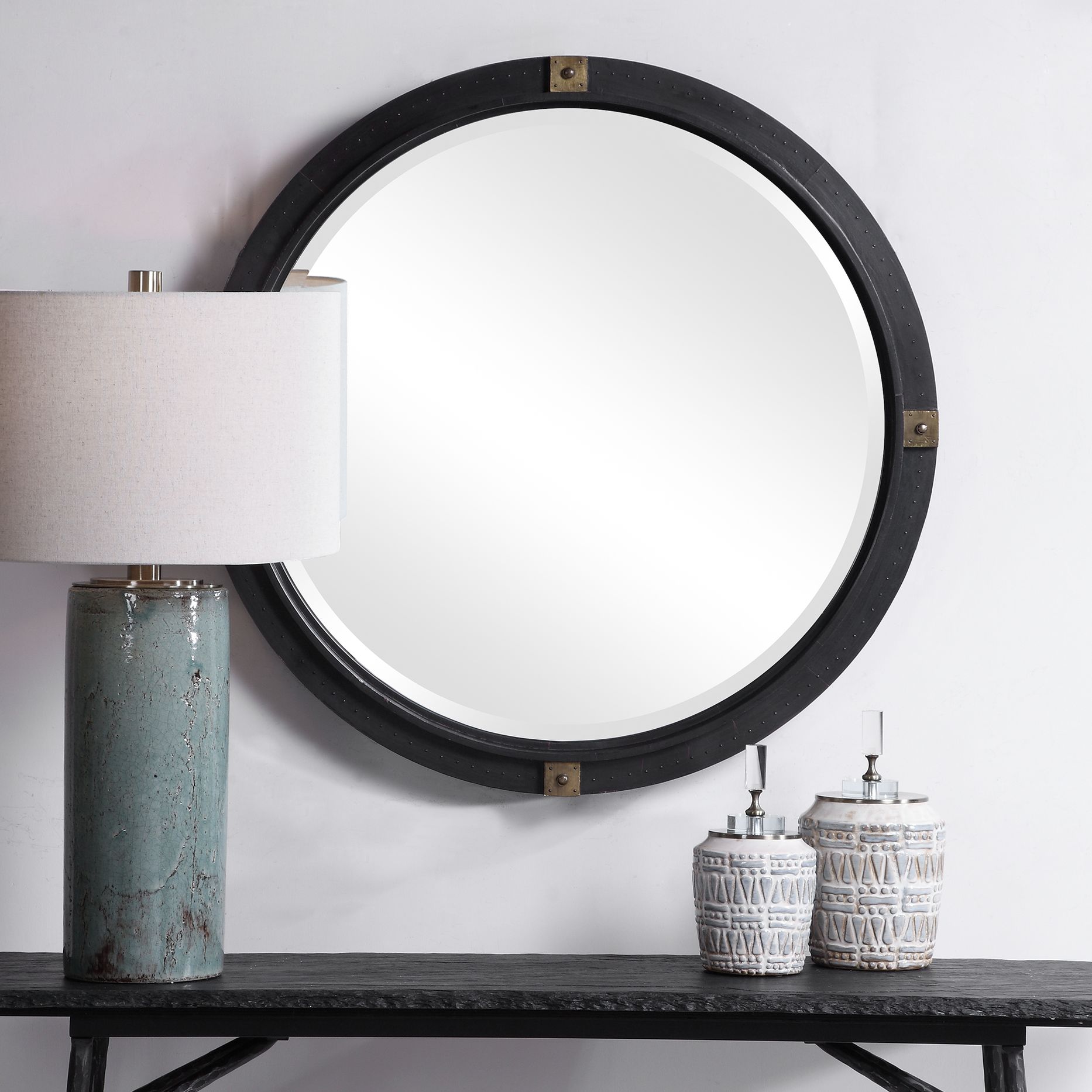 Uttermost Tull Bronze w/ Antique Brass 36" Round Wall Mirror