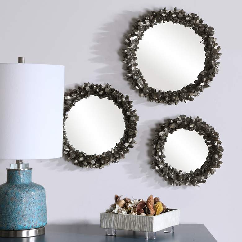 Uttermost Galena Antique Silver Round Wall Mirrors Set of 3