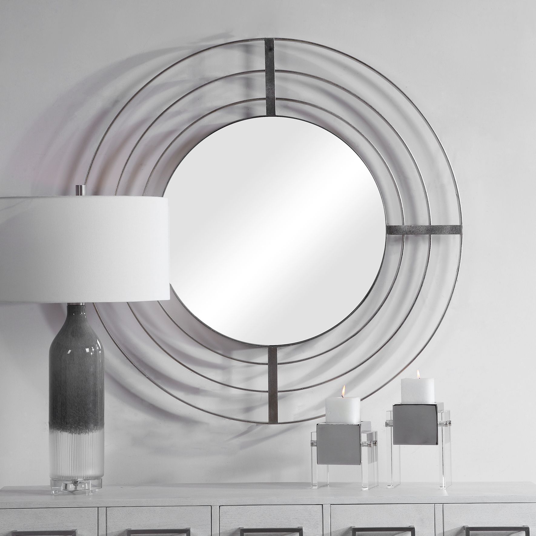 Bullseye Brushed Nickel 40" Round Oversized Wall Mirror