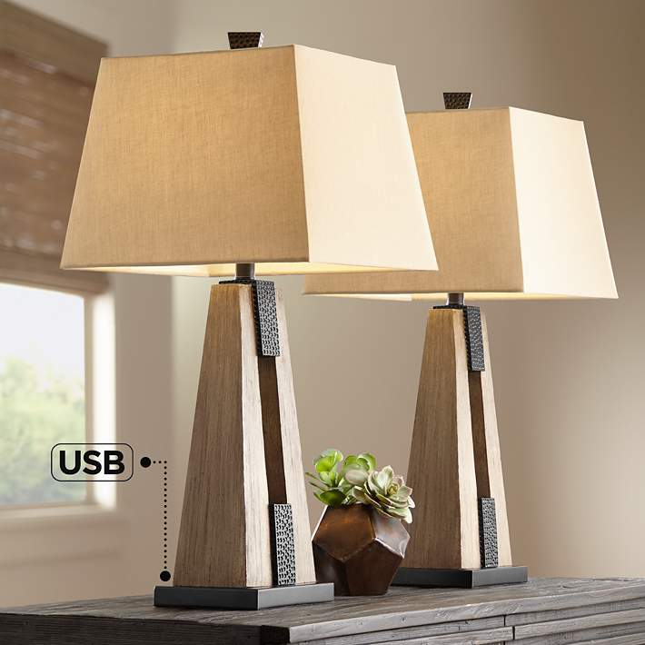 Mitc Tapering Column Usb Table, Masculine Table Lamps