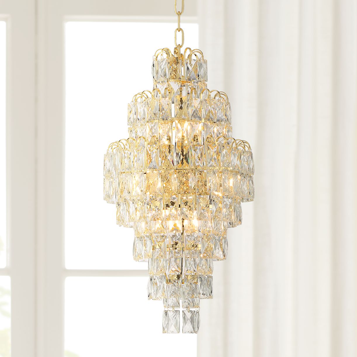 Hourglass 13" Wide Gold and Crystal Pendant Chandelier