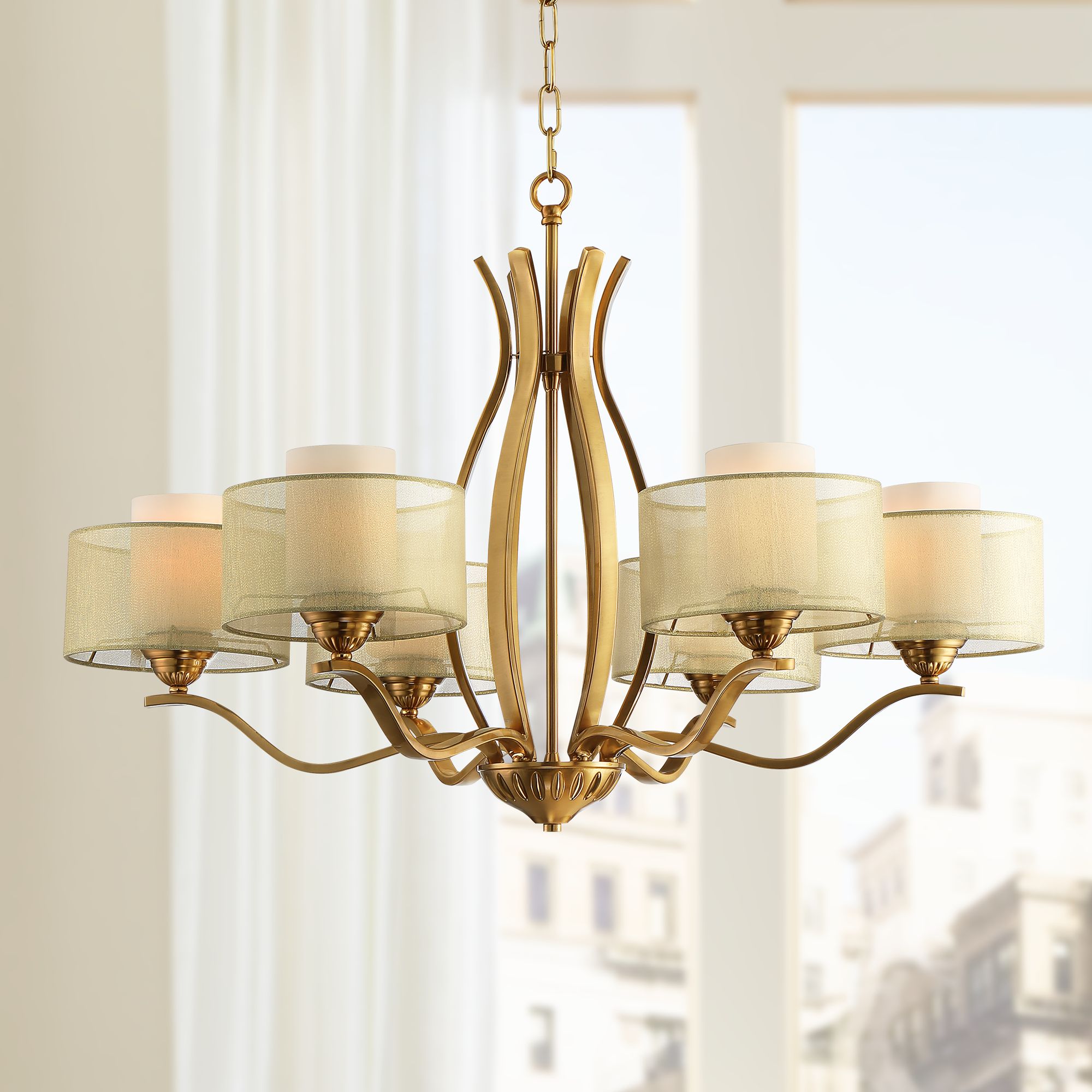 Kiel 33" Wide Brass 6-Light Chandelier