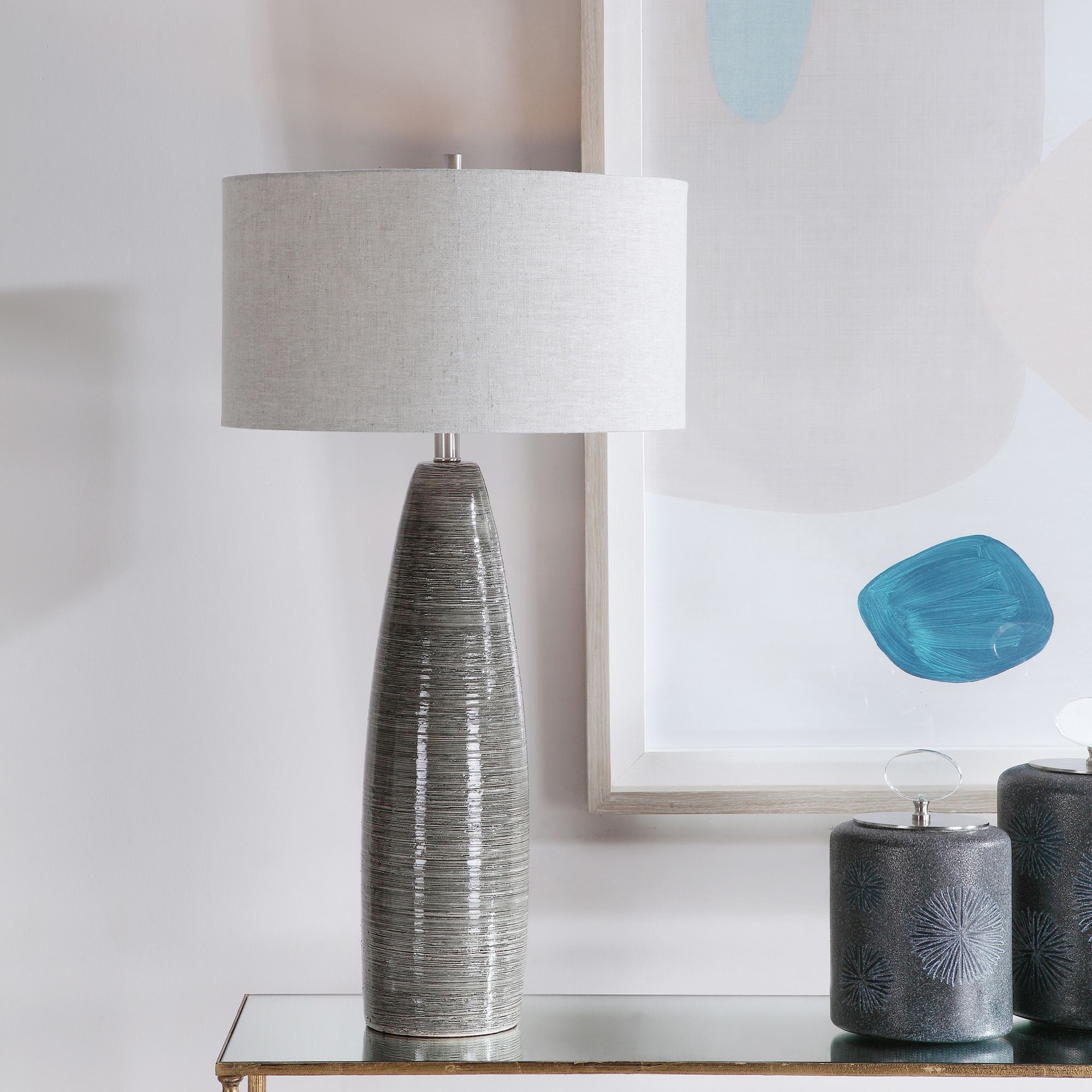 Uttermost Cosmo Black Gray and White Ceramic Table Lamp