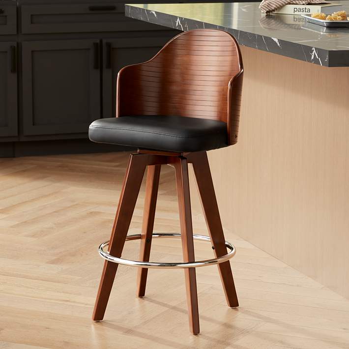 Darnton 26 1 2 Black Faux Leather, Edy 26 Brown Faux Leather Swivel Counter Stool