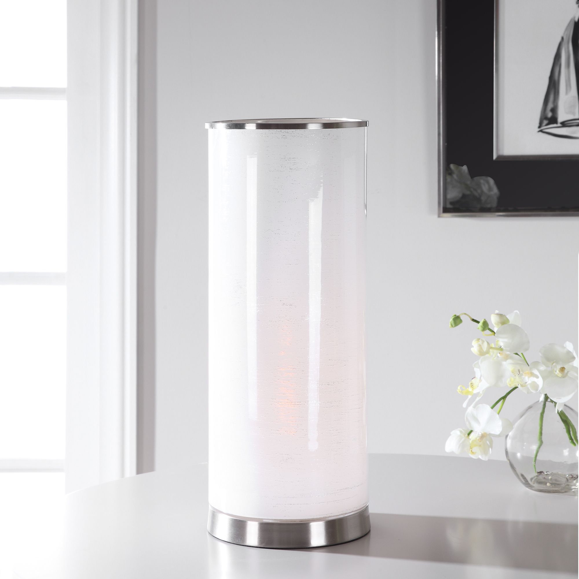 Centra Brushed Nickel and White Uplight Accent Table Lamp 78V48