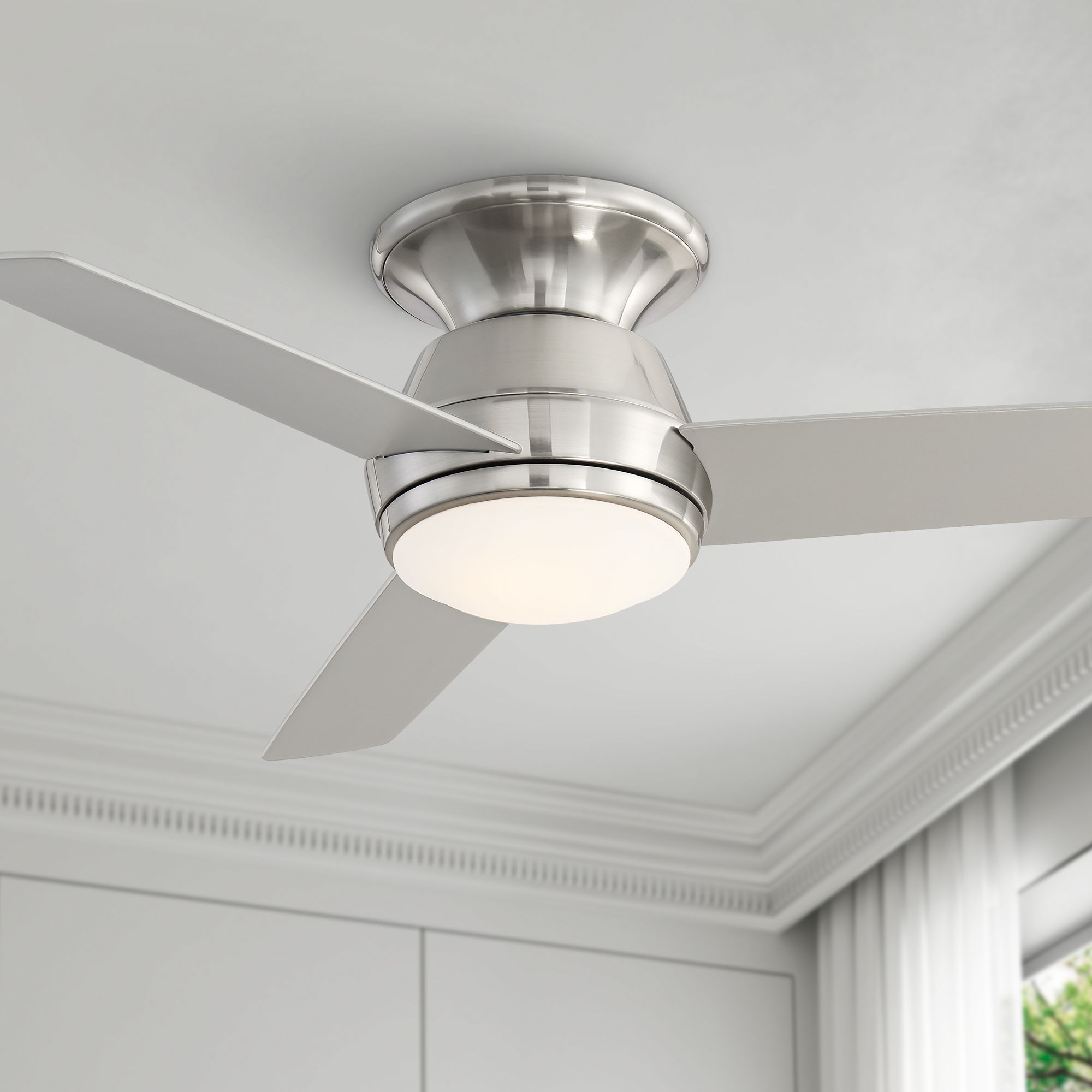 44" Marbella Breeze Brushed Nickel LED Hugger Ceiling Fan ...