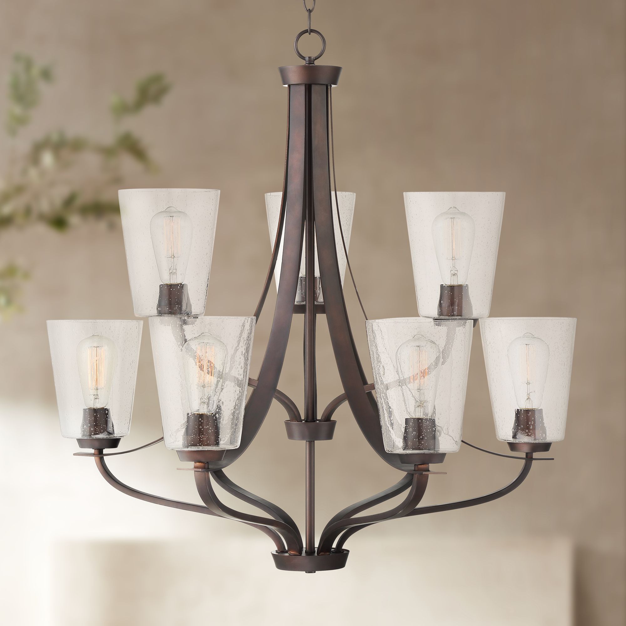 Merriman 32" Wide Bronze and Clear Glass 9-Light Chandelier