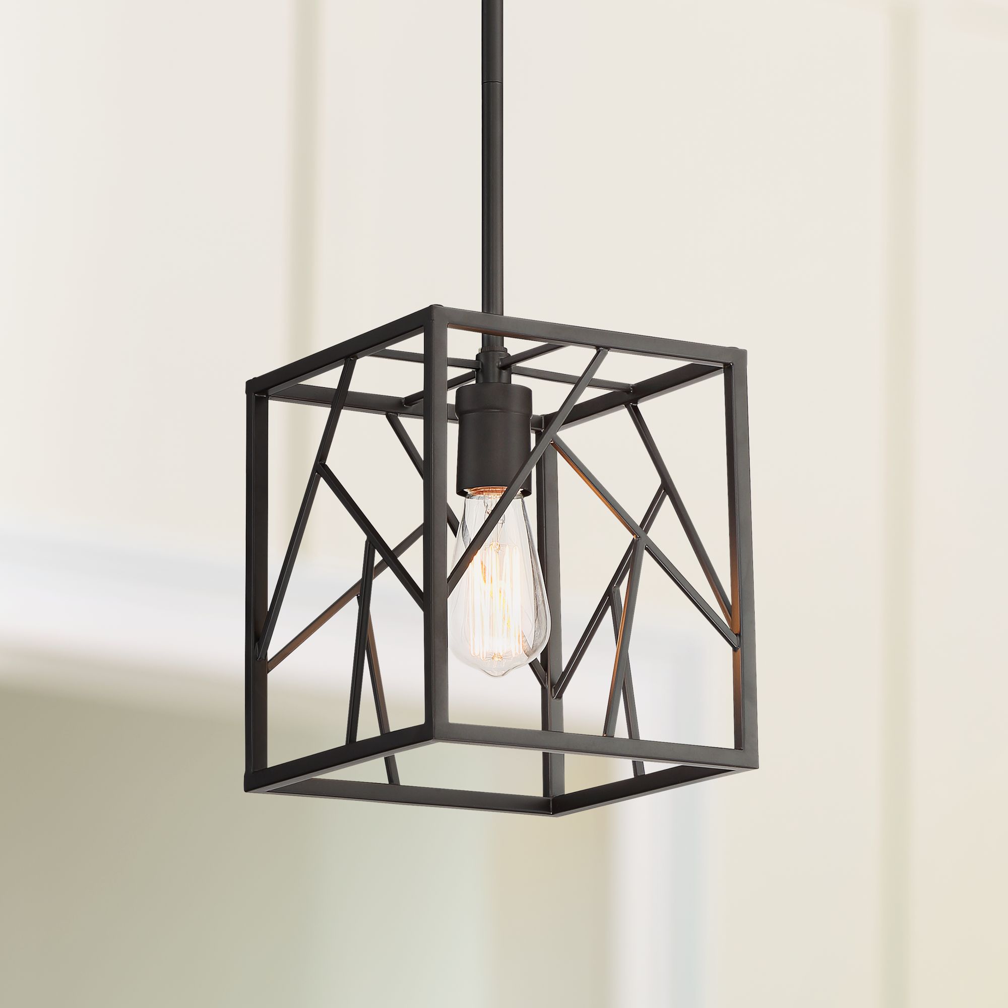 Trevino 8" Wide Oiled Bronze Caged Mini Pendant Light