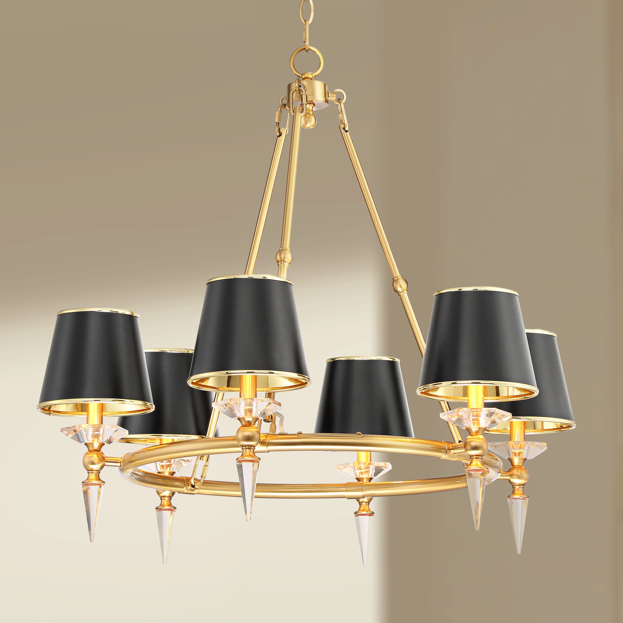 Manhattan 30"W Burnished Brass And Black 6-Lt Chandelier - #78X05 ...