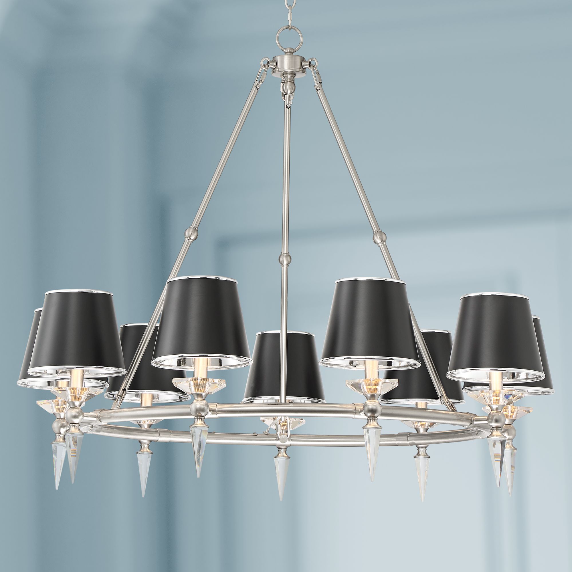 Stiffel Manhattan 37 1/2"W Brushed Nickel and Black 9-Light Chandelier
