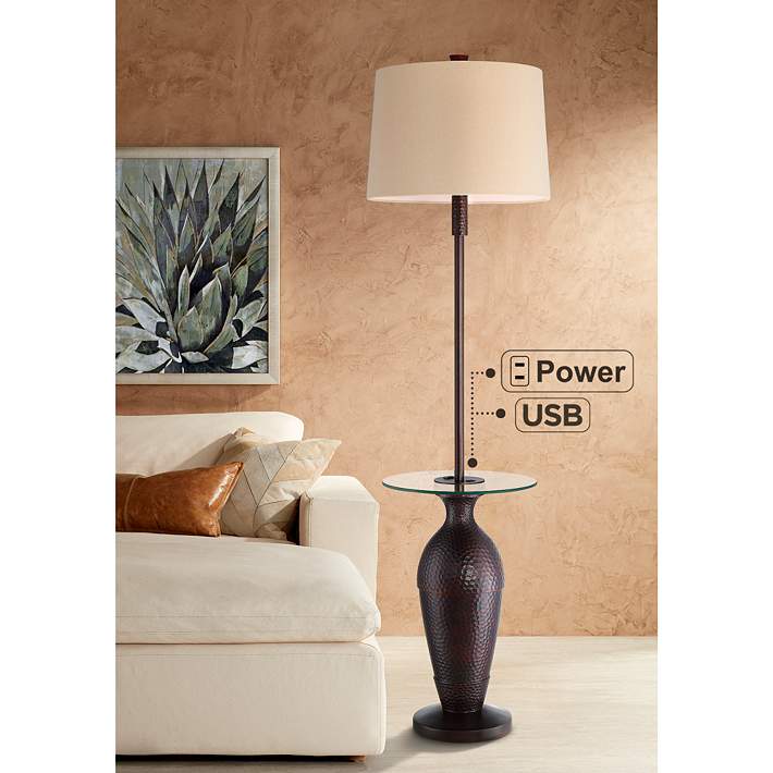 Fallon Bronze Tray Table Floor Lamp, Floor Lamp With Tray Table And Usb Port