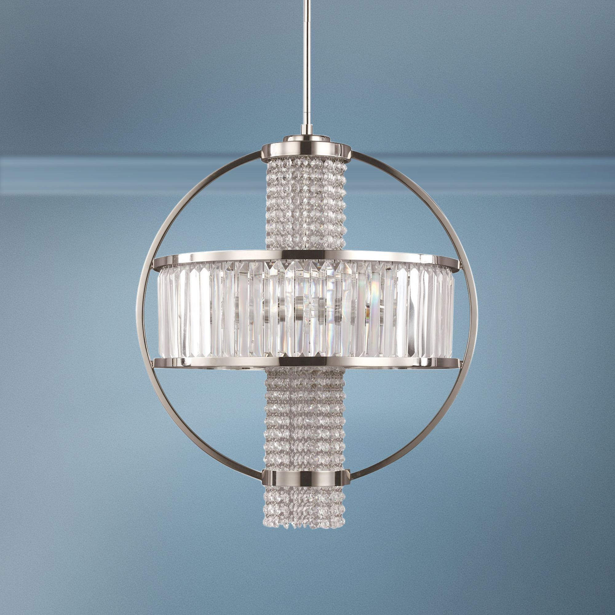 Zeev Metropolis 22"W Polished Nickel Crystal Pendant Light
