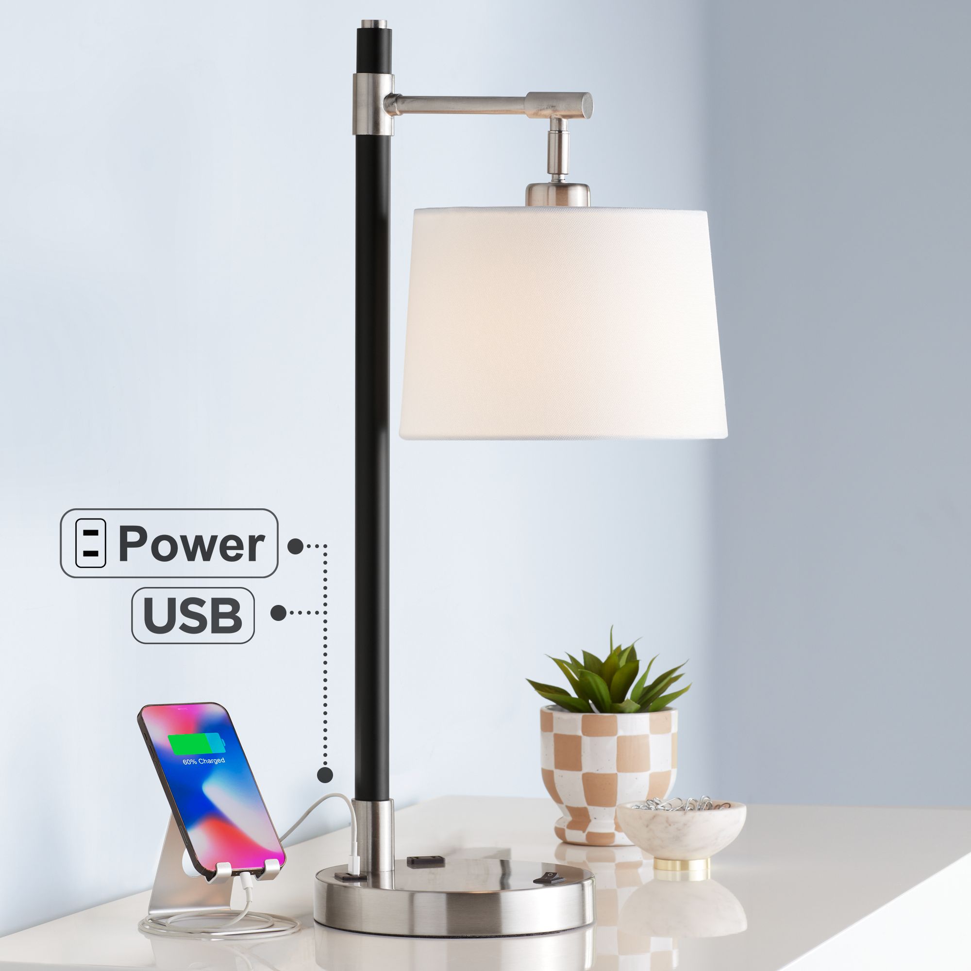 possini euro amity desk lamp with usb port and outlet