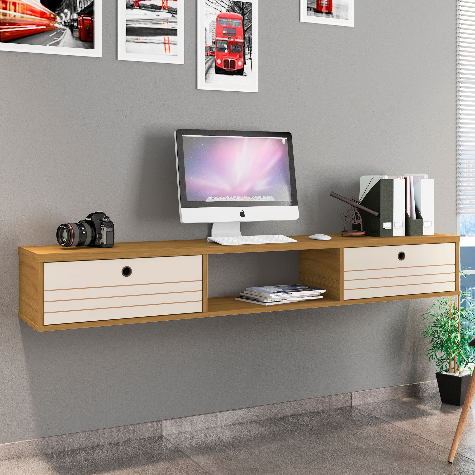 Liberty 63"W Cinnamon Off-White 3-Shelf Floating Office Desk