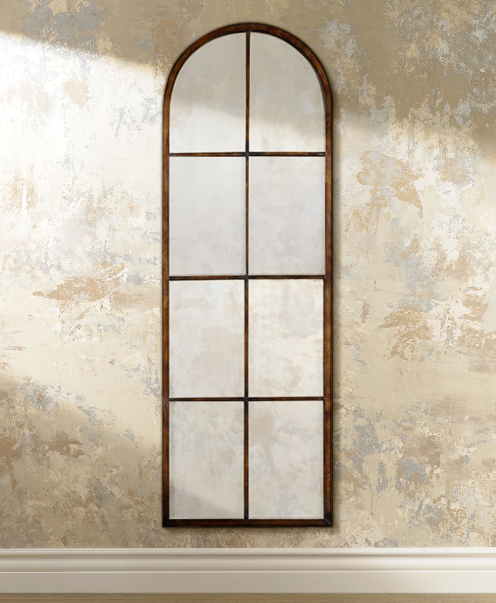 Uttermost Amiel Maple Brown 17" x 50" Arch Top Wall Mirror