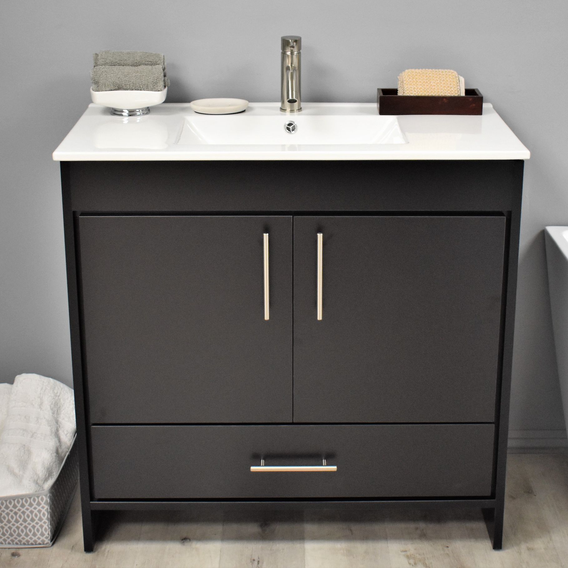 Pacific 36" Wide Ceramic Top Black 2Door Single Sink Vanity 799M0